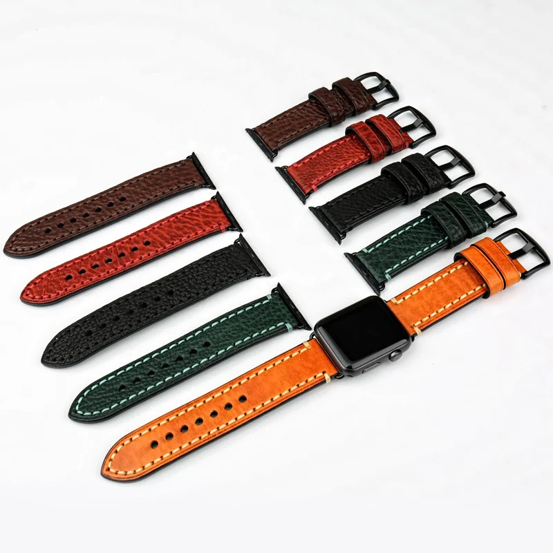 MAIKES Green Leather Strap For Apple Watch Band 45mm 41mm 44mm 40mm 42mm 38mm Series 7 6 SE 5 4 3 iWatch Bracelet Watchband