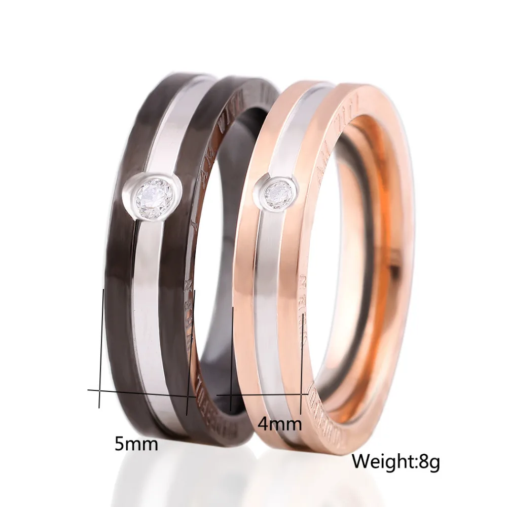 Romantic Lovers\'s Rings Micro Inlaid CZ Crystal Black & Rose Gold-Color Stainless Steel For Men Women Couple Jewelry