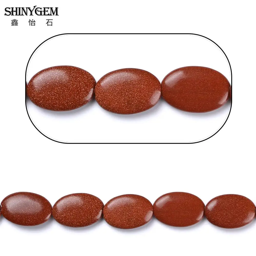 

ShinyGem 20*30mm Oval Real Natural Gold Sand Stone Beads For Jewelry Making Big Egg Shape Smooth 5pcs/Lot