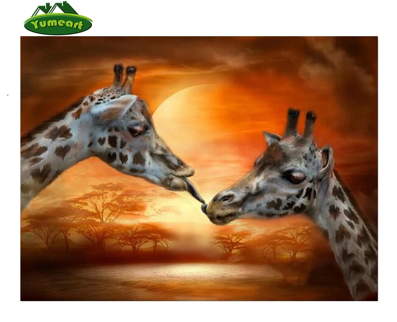 Diamond mosaic picture animal giraffe kiss painting by numbers of diamonds love diy diamond embroidery cross stitch crafts