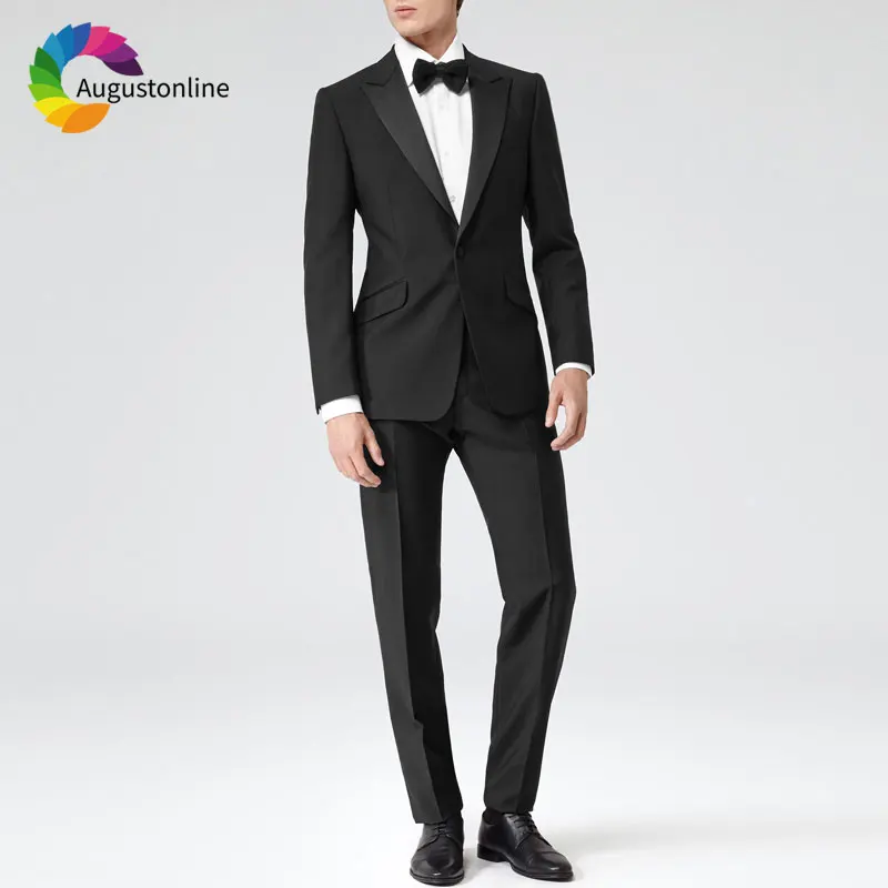 

Black Men Suits Wedding Man Classic Suits Slim Fit Groom Tuxedo Peaked Lapel Custom Made Man Blazer Jacket 2Piece Costume Homme