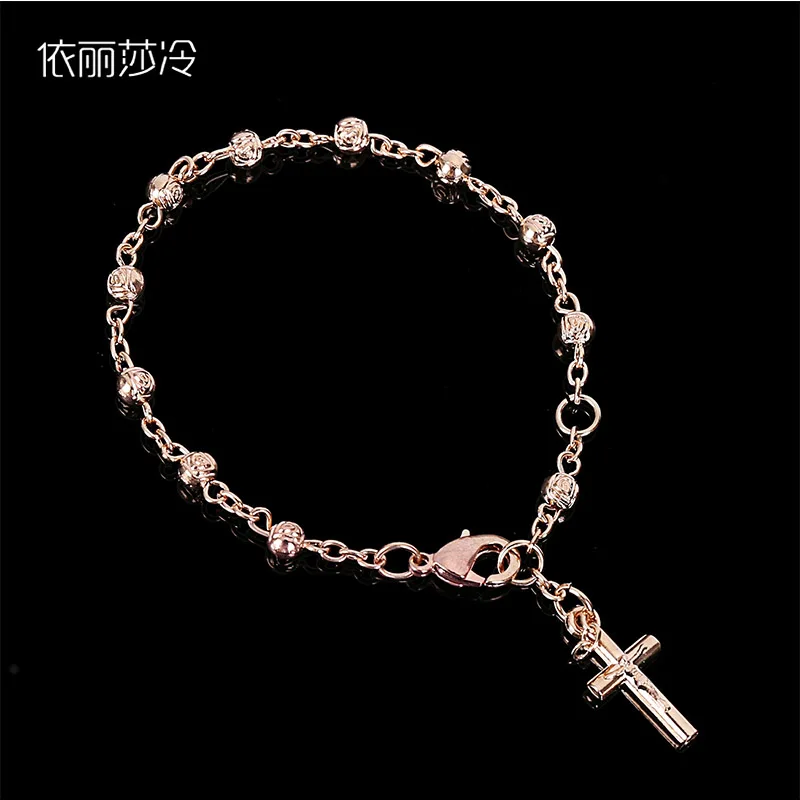 

Браслет женский с розовыми бусинами, Гламурное Ювелирное Украшение под золото с розам, с изображением святого Иисуса