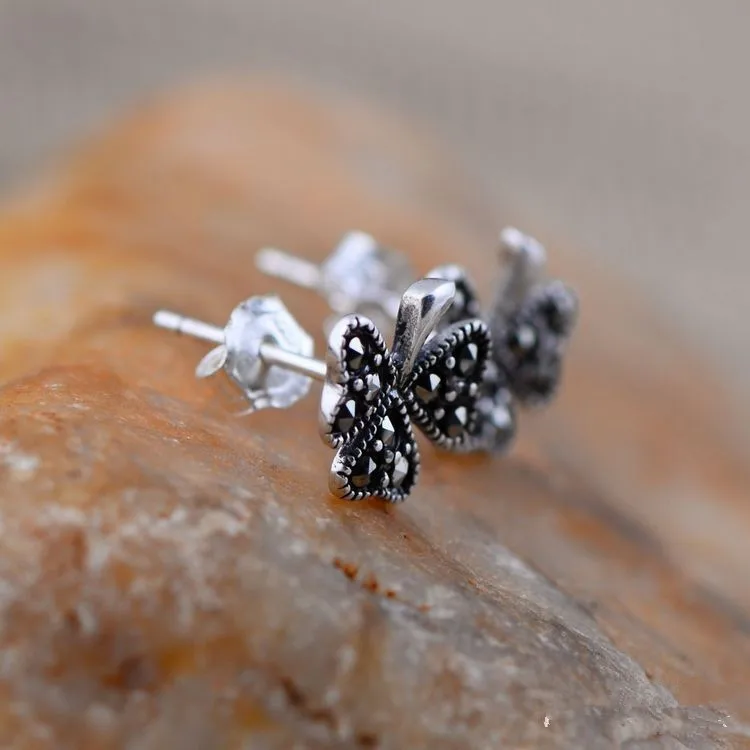 KJJEAXCMY fine jewelry S925 pure silver stud four-leaf clover female earpiece christmas gift party birthday