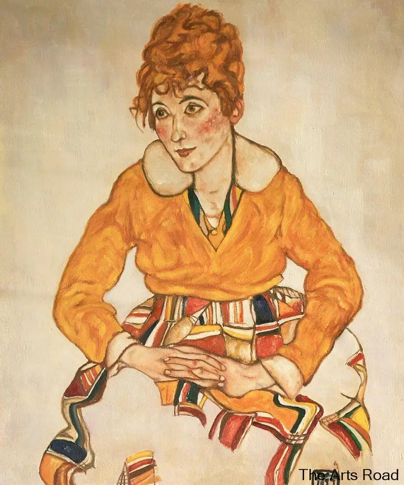 Canvas Painting Portrait of the Artist's Wife, 1917 by Egon Schiele Wall Painting Woman Art Hand-made High Quality