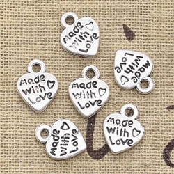 50pcs Charms Heart Made With Love 12x10mm Handmade Pendant Making fit,Vintage Tibetan Bronze Silver color,DIY For  Necklace