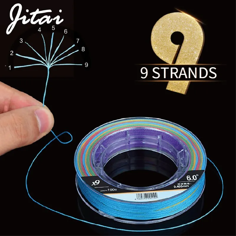 JITAI Multifilament PE Braided Fishing Line 9 Strands 100M 10M/Color Cord Carp Fishing Braid Line Rope Wire 10 - 65KG 23-143LB