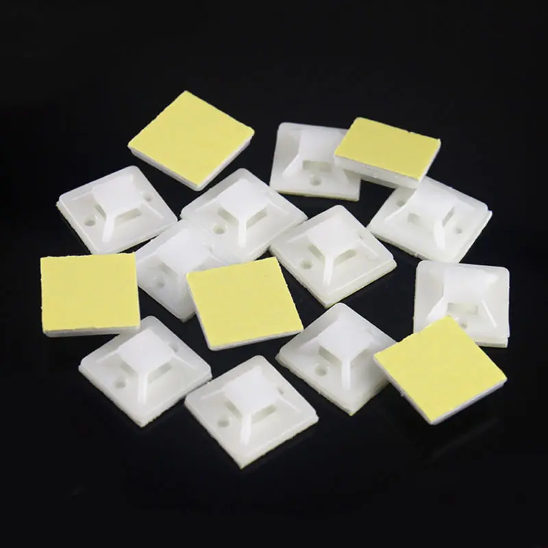 50Pcs 20mm*20mm White Tie Mount Plastic Self Adhesive Cable Mounter Base Holder Glue Type Cable Positioning Fixed Seat