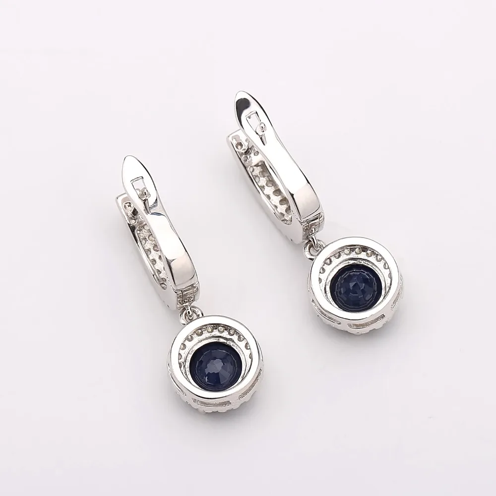 Gem\'s Ballet Natural Blue Sapphire Pure 925 sterling silver Charms Drop Earrings Fine Jewelry For Women  Vintage Fashion