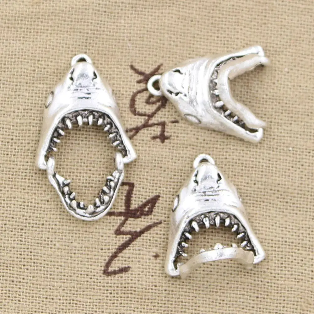 8pcs Charms Opens Closes Shark Teeth Mouth 30x28mm Antique Bronze Silver Color Pendants Making DIY Handmade Tibetan Jewelry