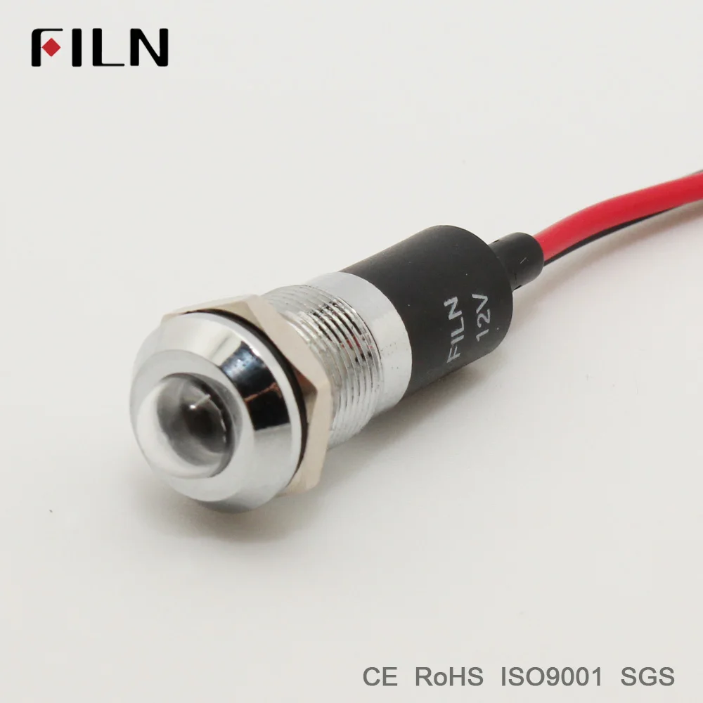 FILN metal pilot indicator signal lamp 12mm 12v 24v 110v red yellow blue green white led light