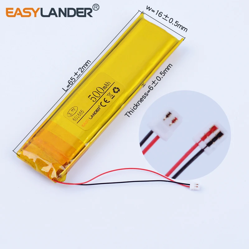 601665 3.7V 500mAh Rechargeable Lithium Li-ion Polymer Battery for tools Toys GPS DVR 601565 601663 with SUR 0.8  plug