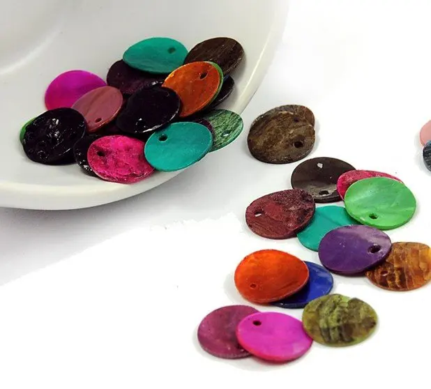 

100pcs pack Round Slice hand paint Shell Beads DIY Jewelry Findings, Multicolor 10mm-12mm mix sizes rainbow color mixed