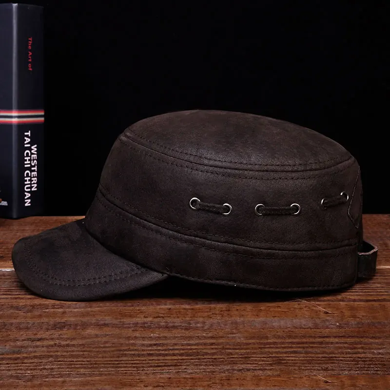 HL086 New Brand New Winter Warm Russian Real Leather Caps Hats Genuine Leather Baseball Caps