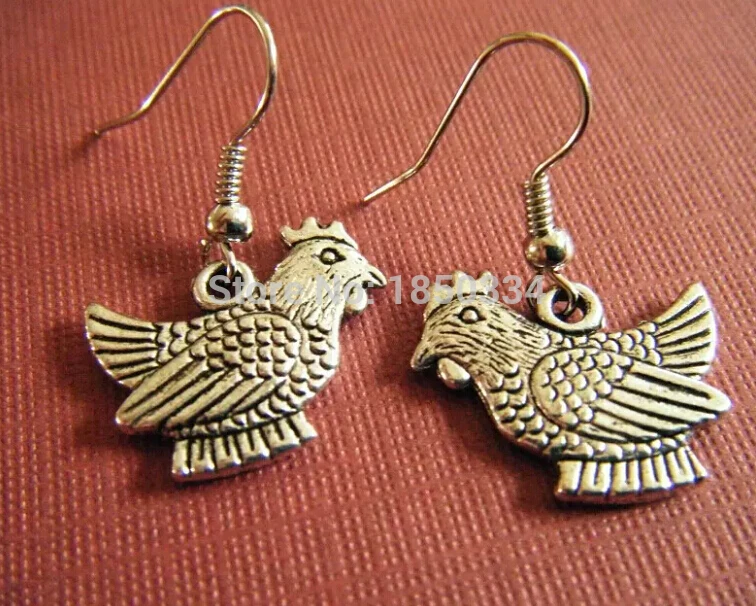 HOT  Wholesale 50 Pair Fashion Rooster Charm Tone Earrings Pendants DIY Metal Jewelry Free shipping 9