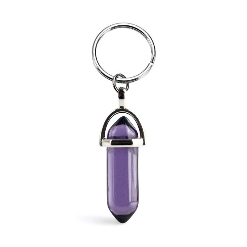Fashion Hexagonal Column Quartz Keychain Women Bag Car Trinket Pink Crystal Bullet Key Chains on Pants Jewelry Couple Party Gift