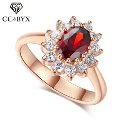 CC Jewelry Princess Diana Rings For Women Luxury Rose Gold Color Red CZ Stone Party Engagement Bijoux Bridal Wedding CC625