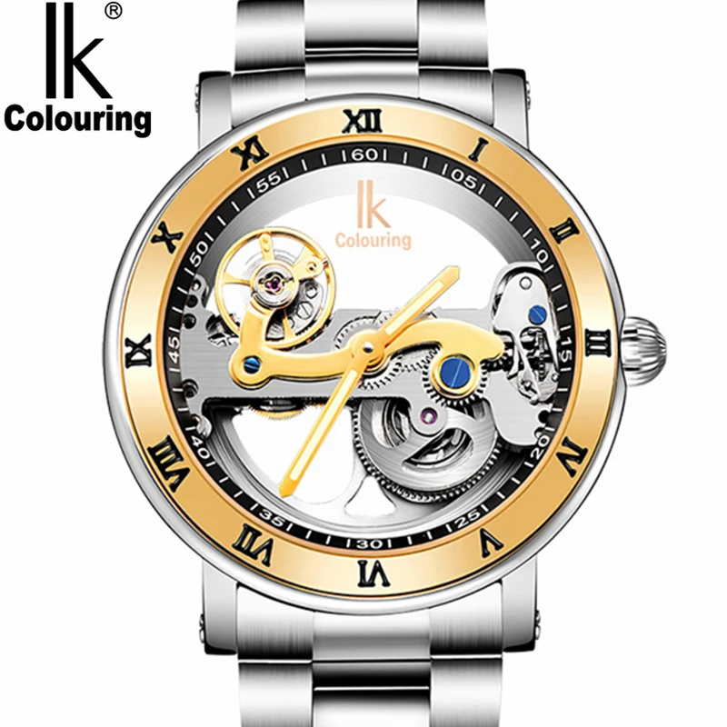 IK Mens Watches Top Brand Luxury Automatic Mechanical Watch Male Sided Hollow Transparent Steel Wristwatches 5 ATM Waterproof