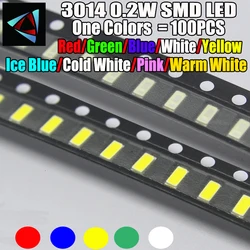100pcs New 3014 0.2W 3.0 * 1.4 MM 2.0-3.2V Red/Green/ICE Blue/White/Yellow Ice Blue/Cold White/Pink/Warm White SMD LED kit