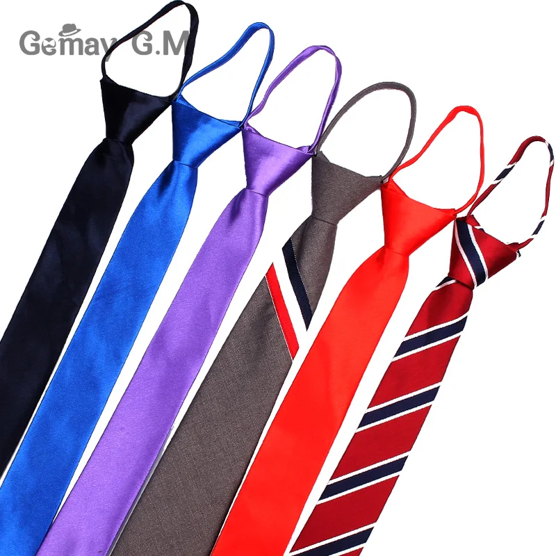 Pre-tied Students Zipper Ties For Men Women Boys Girls Adjustable Slim Men Necktie Solid Red Black Neck Tie