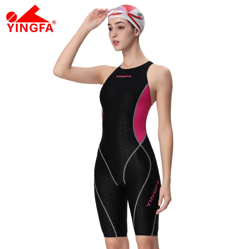 Yingfa Professional Competition Swimsuit Women One Piece Training  Racing Sharkskin Knee Swimwear Girls Bating Suits