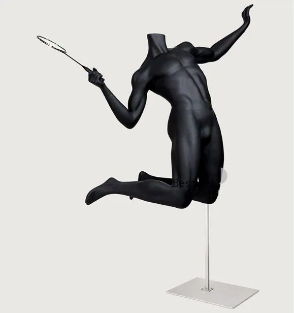 Sports Model Men Play Badminton Mannequin Smash Posture Black Headless Dummy For Sale