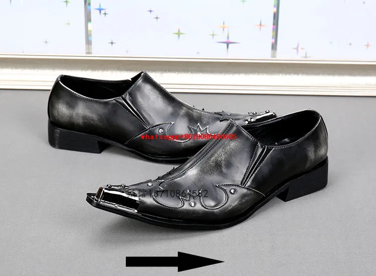 

Plus size mens italian leather shoes slip on studded loafers pointy shoes formal mens dress shoes