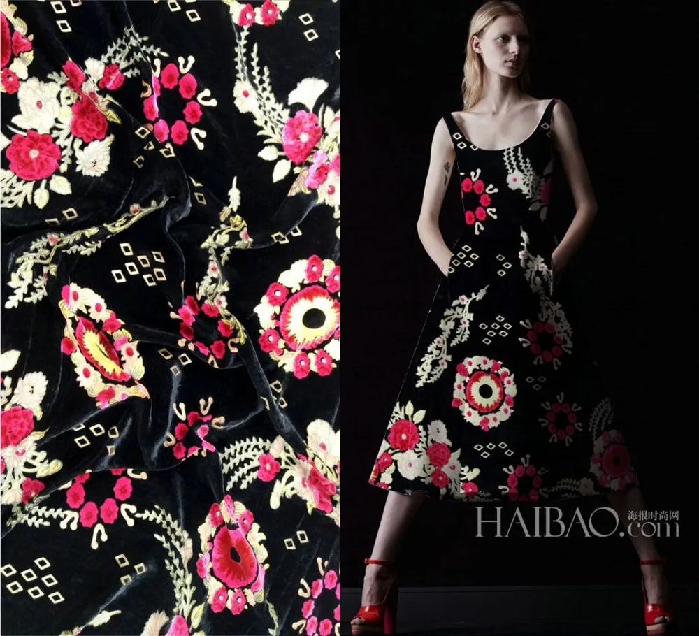 

SILKS STORY Telas Crazy Discount High Grade Luxury Flowers Flocking African Fabrics Silk Velvet Fabric Dress Scarf Tissus Metre