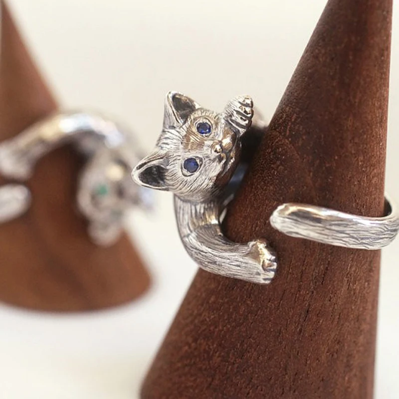 Vintage Adjustable Cat Wrap Ring Retro Animal Cat Men Rings High Quality Brand Designer Cat Jewelry