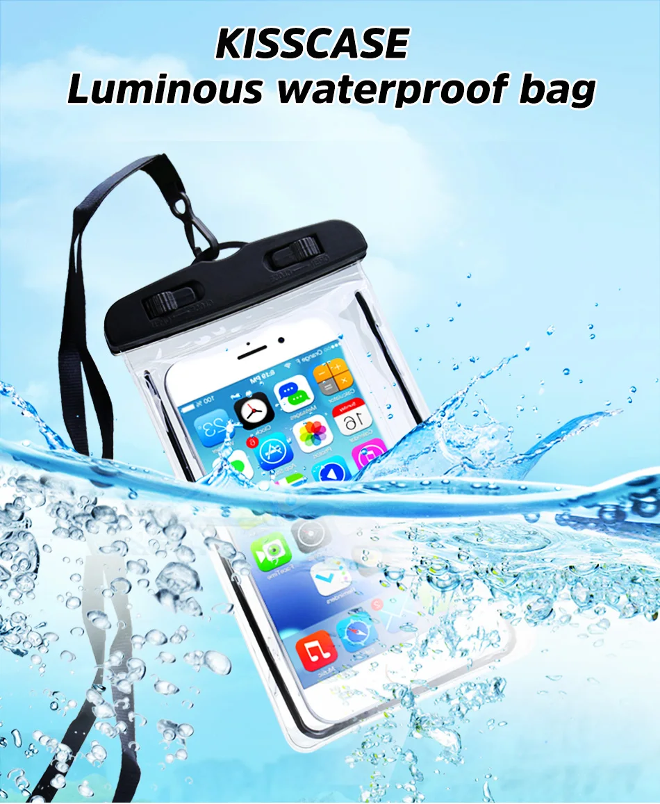 Luminous Outdoor Sports Waterproof Phone Case For iPhone And For Samsung Underwater Swimming Phone Pouch Case With Lanyard