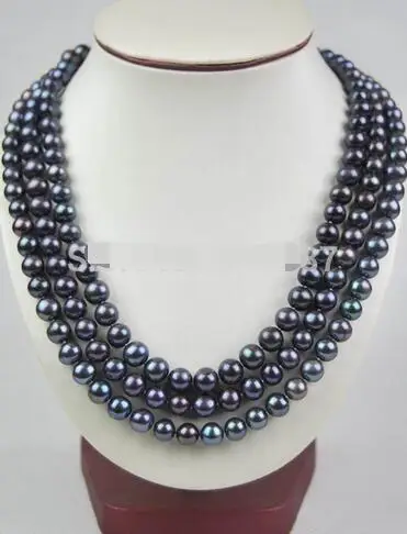 Hfine 9 - 10mm Real AAA Black Bead Necklace 60 