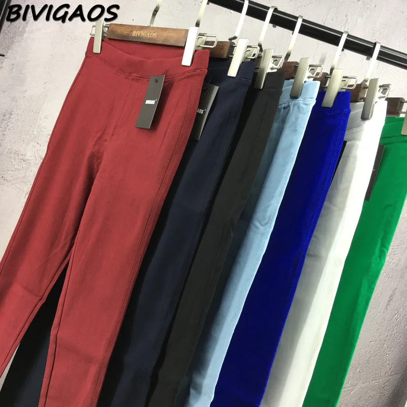 BIVIGAOS-mallas elásticas de algodón Multicolor para mujer, Leggings ajustados de alta calidad, cintura esbelta, ropa