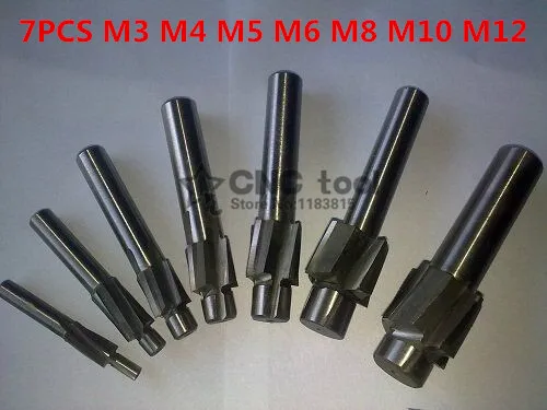 Free Shipping 7pcs 4 Flute AL HSS Counterbore End Mill M3--M12 metric Endmill/sink holes drilling head milling cutter