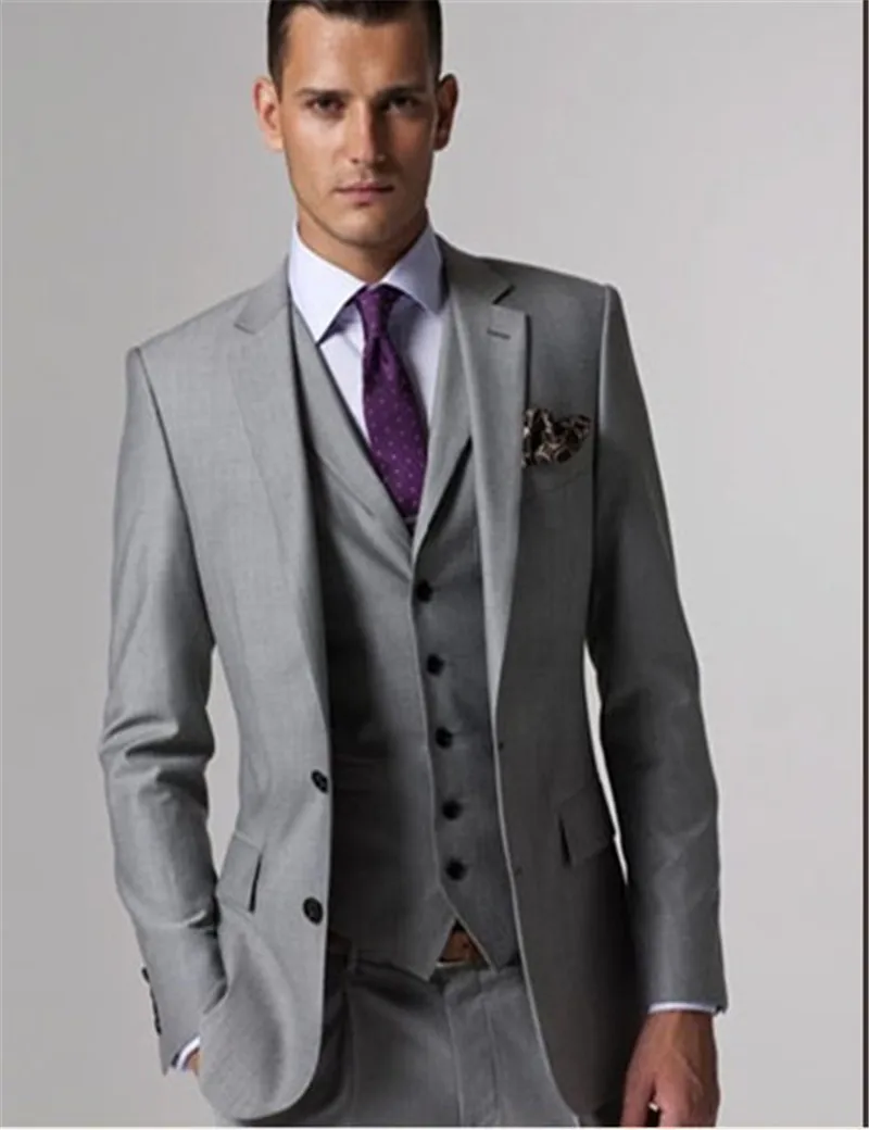 

Wedding Offer - Custom Made To Measure Grey Groom Tuxedo, Bespoke Gray Suits For Men, Tailored Tuxedos For (Jacket+Pants+Vest)