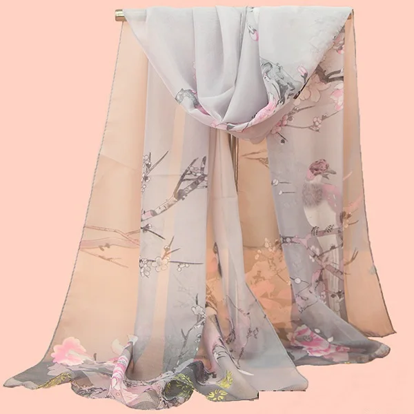 

2018 Chinese New Women Chiffon Silk Scarfs Fashion Spring Square polyester Scarves Print flowers Shawl Summer Shawls And Hijabs