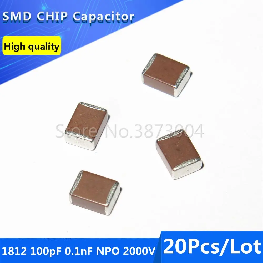 20pcs 1812 100pF 0.1nF NPO 2000V 5% Thick Film Chip Multilayer Ceramic Capacitor