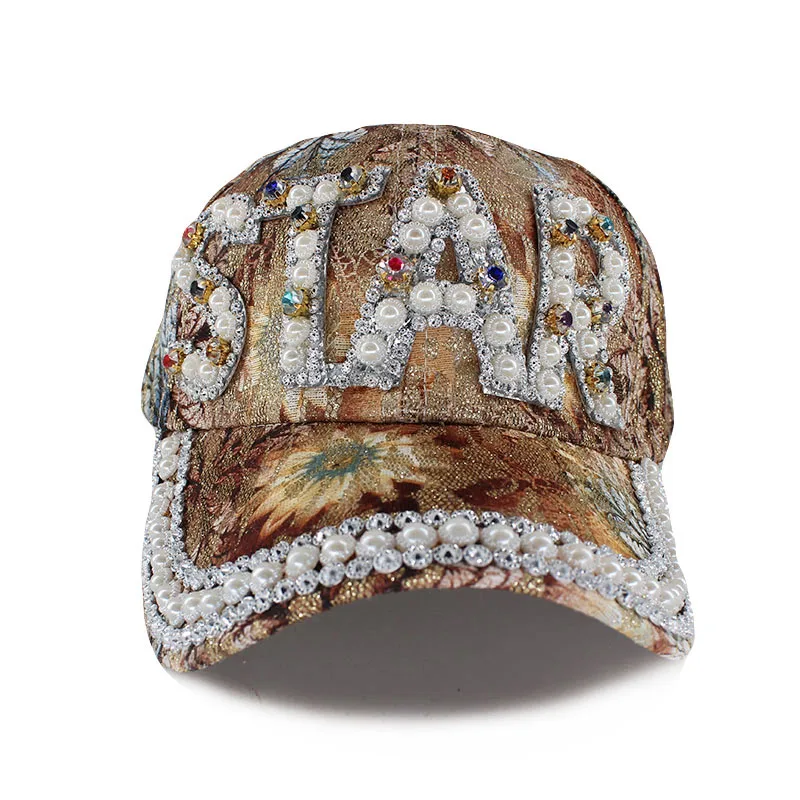 High Quality New Fashion Women Caps Baseball Cap Star Rhinestone Floral Adult Hat Summer Sun Casual Hats Women\'s Snapback
