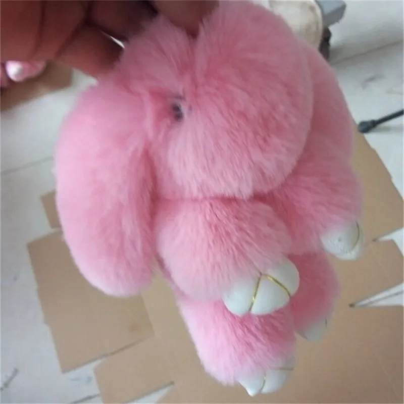 Fluffy 18cm Faux Rex Rabbit Fur Keychain Pompom Bunny Keyring Trinket Hare Toy Car Key Ring Doll Women Bag Charms Party Gift