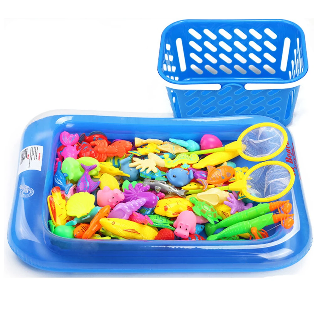 Juego de juguetes de pesca magnéticos para niños, caña de pescar con imán de red de piscina inflable, juguetes clásicos divertidos para niños, regalo para niños, 18-52 piezas