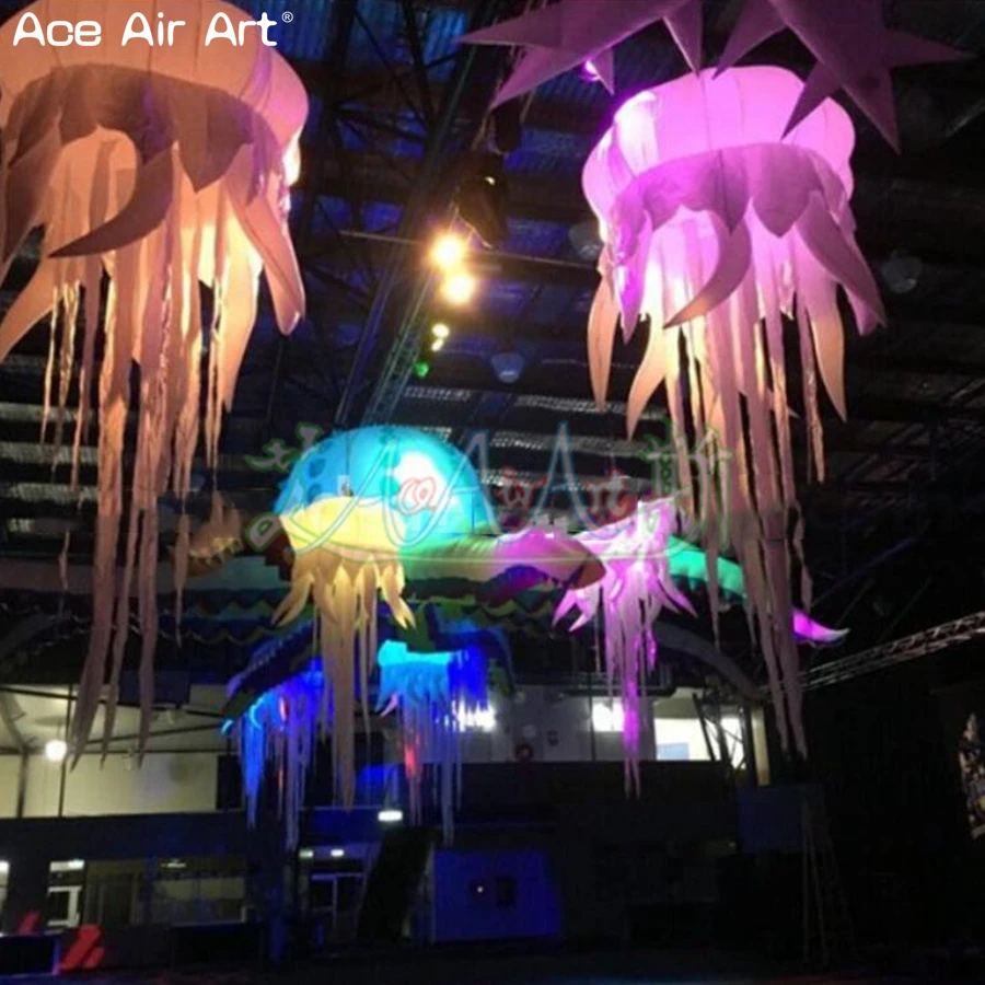 6 PCS Illuminating Inflatable Jellyfish Scaleph Jelly Fish with LED Bubble Lights Inside for Stage and Wedding Decoration