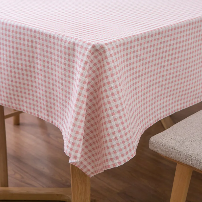 Pastoral Pink Plaid Tablecloth Home Daily Living Room Dining Room Table Cover Coffee Table Desk Cotton linan Table Cloth Mantele