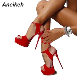 Aneikeh vendite calde 2024 stile estivo Sexy 16cm sandali da donna tacchi alti Open Toe fibbie Nightclub Party Shoe nero Big Size 15