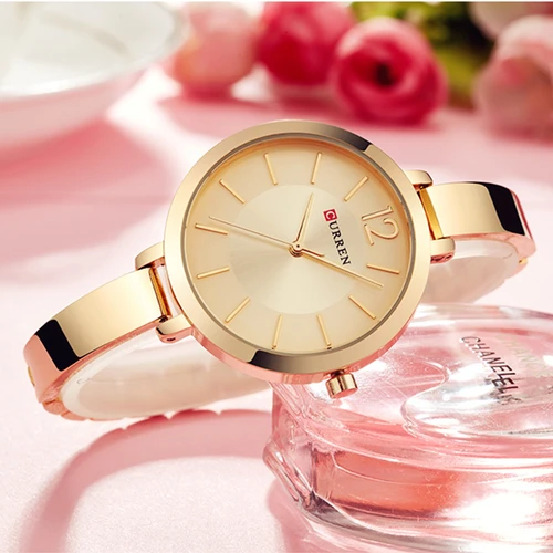 Imagen 2 del producto Relojes CURREN de moda dorados para mujer, reloj de cuarzo ultrafino de acero inoxidable, reloj romántico para mujer, relojes para mujer, reloj para mujer