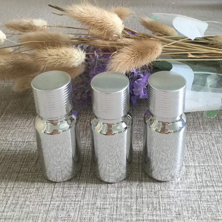 100pcs Silver 10ml  oil glass bottle with ribbed cap , wholesale grade sub-bottling 10 ml essential oil bottles and supplies