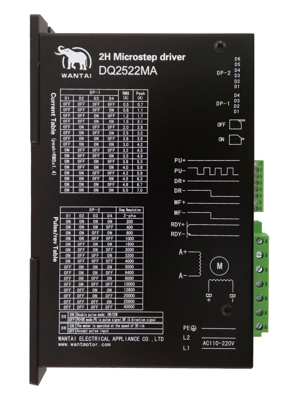 

SUPER! Wantai Stepper Digital Driver DQ2522MA 110-220V 5.0A 300 Microsteps Matching Nema 23&34&42 stepper motor CNC Laser Mill