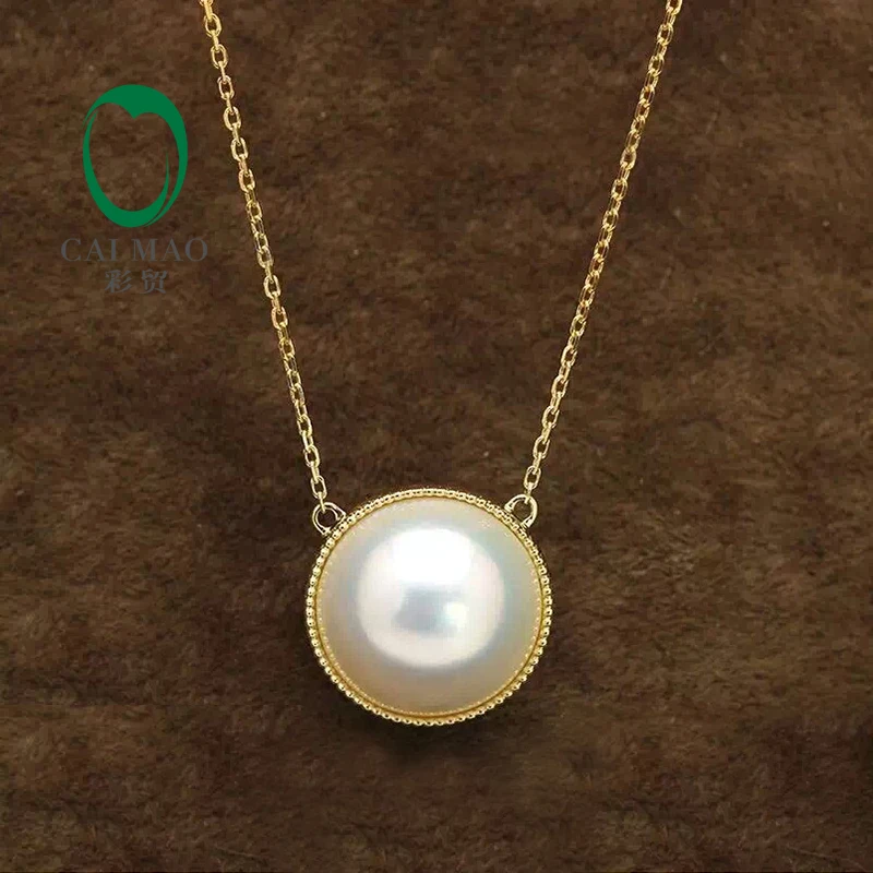 

Caimao 14k Yellow gold 14mm Round White Mabe Pearl Pendant included the chain For Anniverary Free shipping