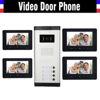 4 Units Apartment Video Intercom System 7 Inch Monitor Video Door Phone Intercom System Wired  Home Video Doorbell kit