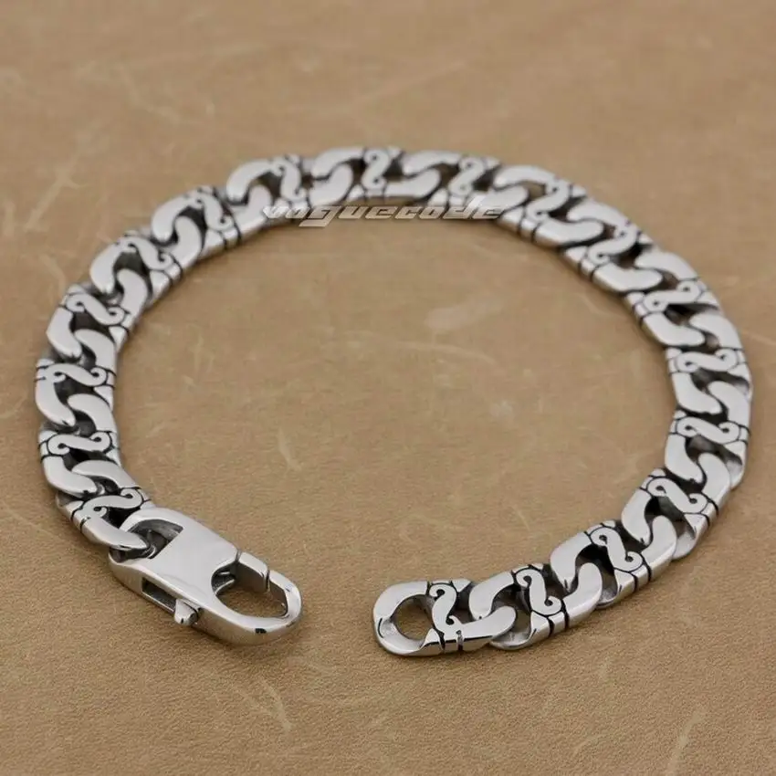 LINSION Stainless Steel Mens Bracelet Biker Link Chain 5A023