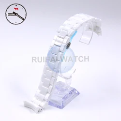 22mm White Ceramic Man Watch Strap Golden Butterfly Buckle Bracelet Ceramic strap Watchband for AR1403 Watch