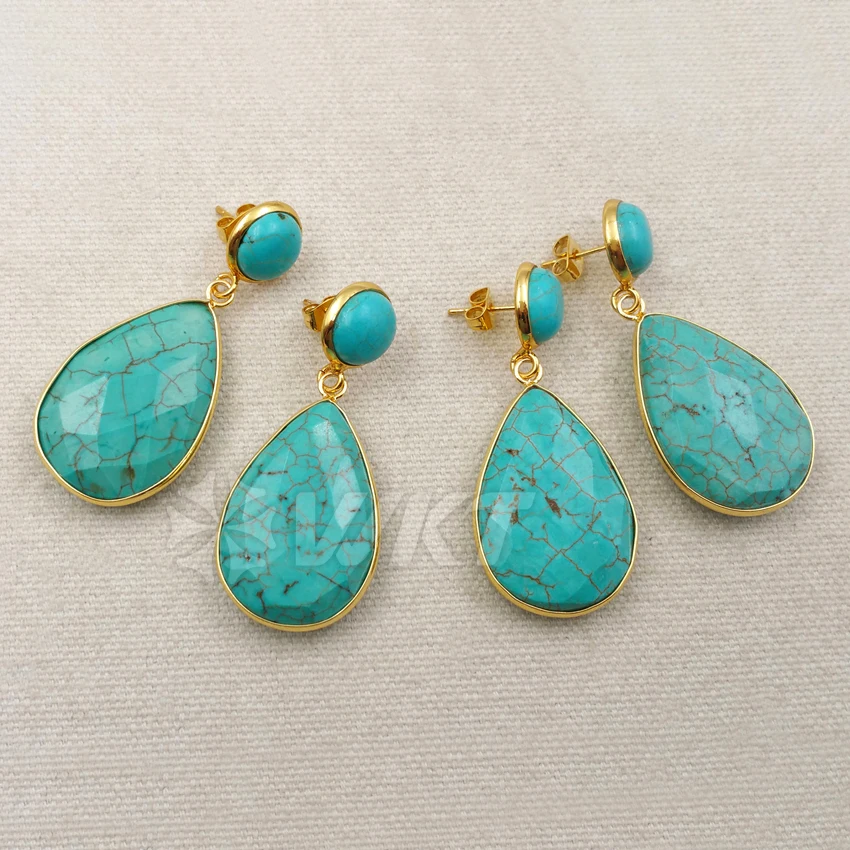 

WT-E385 wholesale Natural green howlite stone earrings water drop howlite earrings for women nice gift howlite earrings jewelry