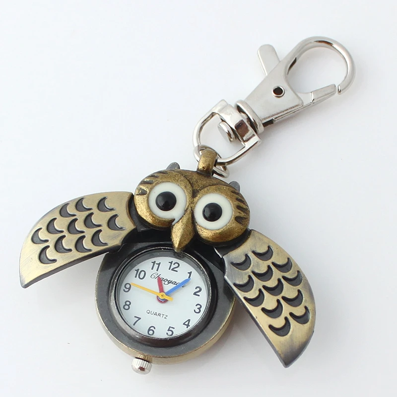 10pcs/Lot, Mixed Metal Watches Keyring Watch Colorful OWL Quartz Pendant Pocket Key Ring Chain Watch Fashion Watches GL03K